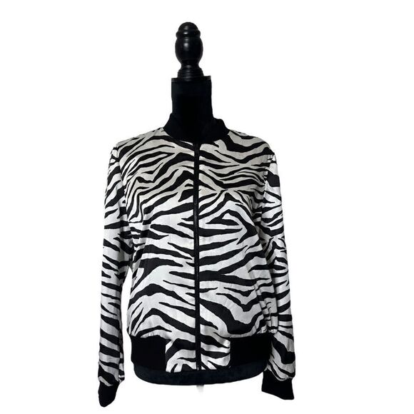 Alice + Olivia Reversible Zebra Feminist Bomber Jacket NWT Size Large - Picture 9 of 17